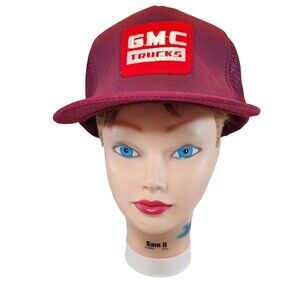 Vintage GMC Trucks Patch Red Mesh Trucker Hat Snapback Young An Adjustable